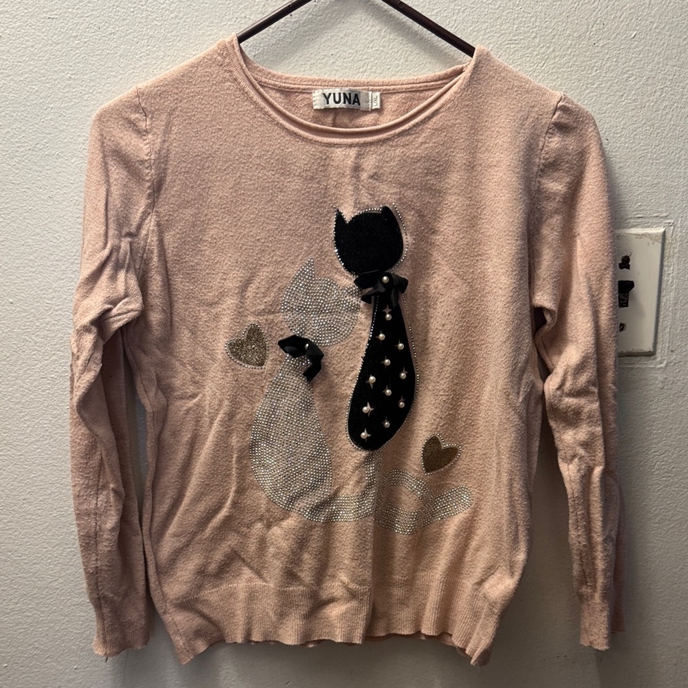 Yumi Kim Blush Sweater with Cat Appliqué